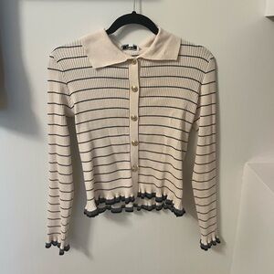 RIHOAS Cream and Black Striped Sweater with gold buttons